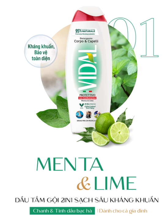 Dầu Gội 2 Trong 1 Ý Vidal Hương Thơm Quyến Rũ, Giúp Tóc Óng Mượt & Chắc Khỏe, Dành Cho Cả Gia Đình 250ml/500ml