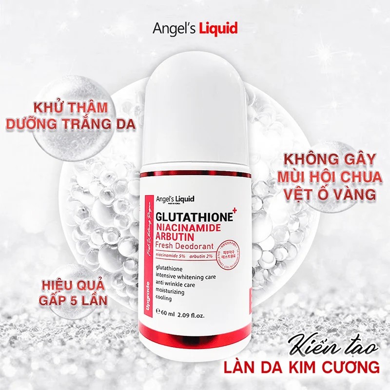 Lăn khử mùi mờ thâm, dưỡng trắng nách Angel's Liquid Glutathione + Niacinamide Arbutin Fresh Deodorant 60ml