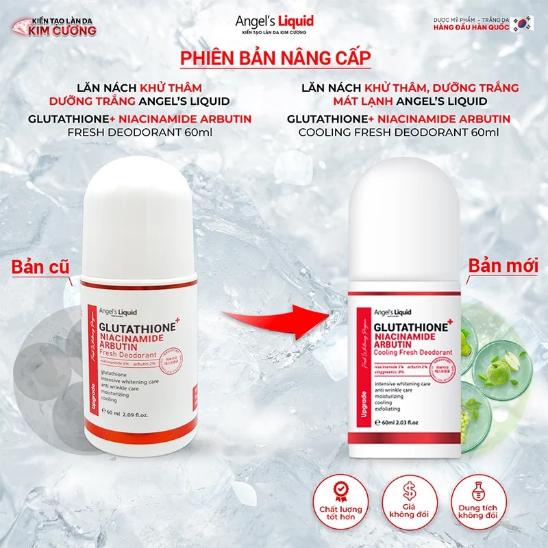 Lăn khử mùi mờ thâm, dưỡng trắng nách Angel's Liquid Glutathione + Niacinamide Arbutin Fresh Deodorant 60ml