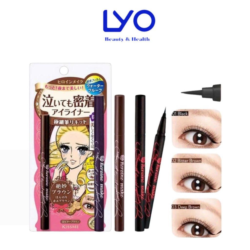 f018 - Bút Kẻ Mắt nước Kissme chống trôi Heroine Make Smooth Liquid Eyeliner nét sắc mảnh 0.1mm LYO