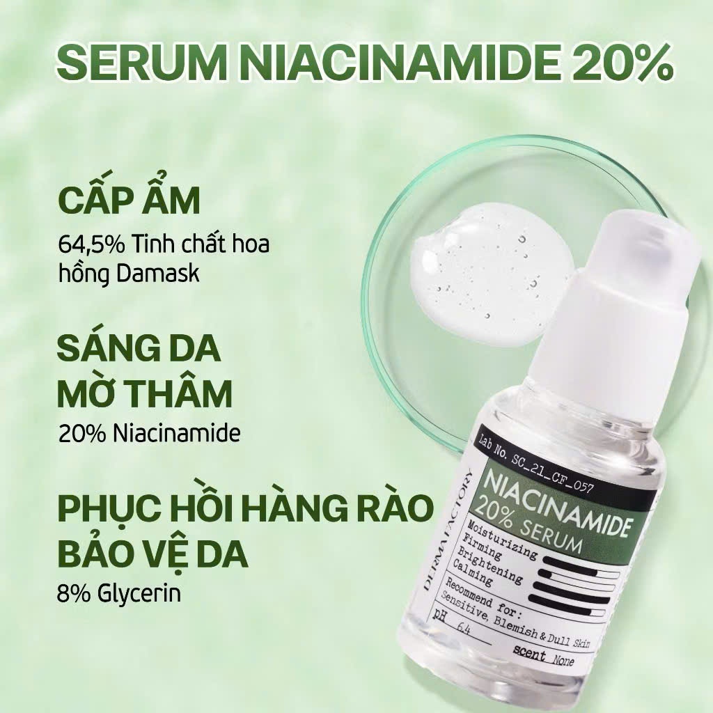 e999 - Tinh chất dưỡng trắng da, cấp ẩm, ngừa thâm mụn Derma Factory Niacinamide 20% Serum LYO