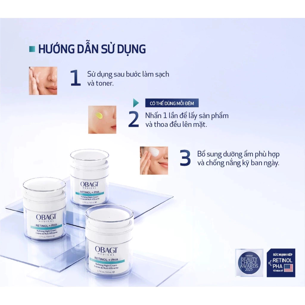 f413 - Kem dưỡng trẻ hóa, sáng da ban đêm Obagi Retinol + PHA Refining Night Cream 50ml