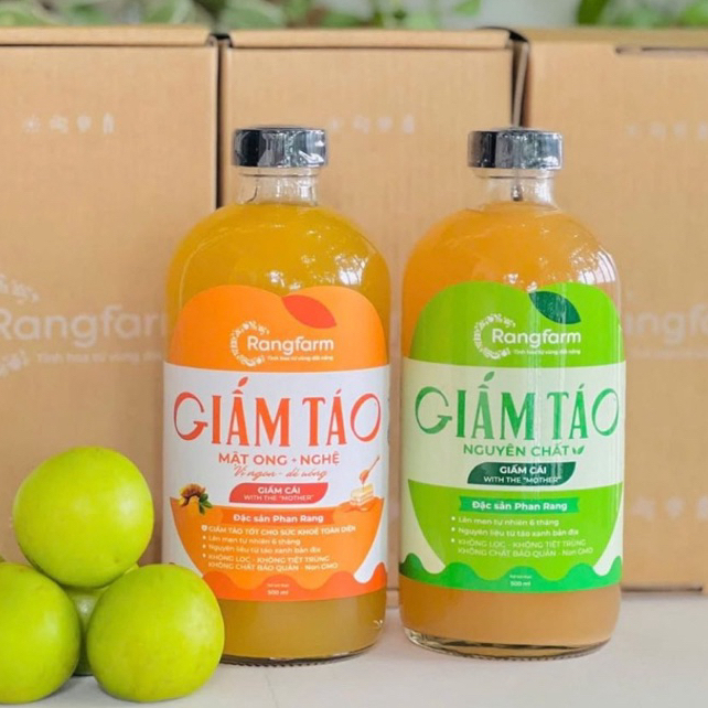 Giấm Táo giảm cân Nguyên chất - Nghệ Mật Ong, Lên Men Tự Nhiên Rangfarm 500ml