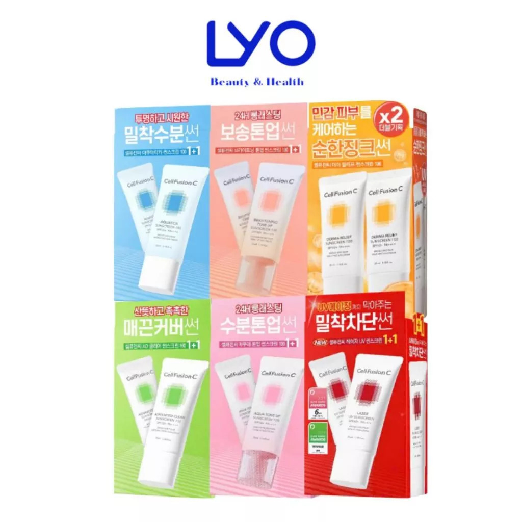 [Set 35ml+35ml] Kem chống nắng Cell Fusion C Laser UV, Advanced Clear, Aqua Tone Up combo 2 tuýp