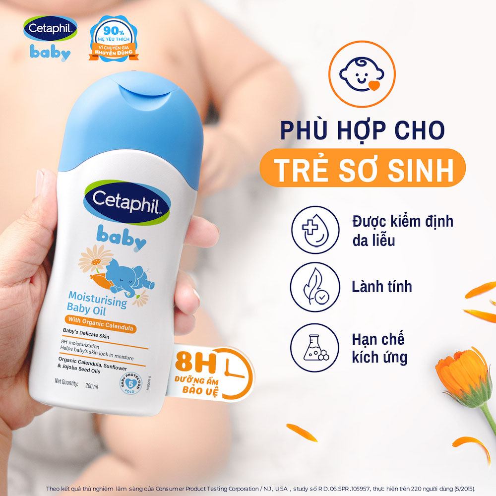 e594 - Dầu massage dưỡng ẩm làm dịu da bé với hoa cúc Calendula Hữu Cơ Cetaphil Baby Moisturising Baby Oil 200ml