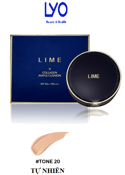 Phấn nước Lime V Collagen Ample Cushio SPF50+ PA+++ (Màu xanh) và Real Cover Pink Cushion SPF50+ PA+++ (Màu trắng)