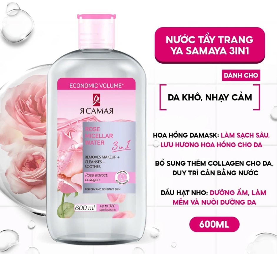 Nước tẩy trang Nga Micellar Water 3IN1 (Combo 1 nước Tẩy Trang tặng 1 Bông Cleanic 80 miếng)