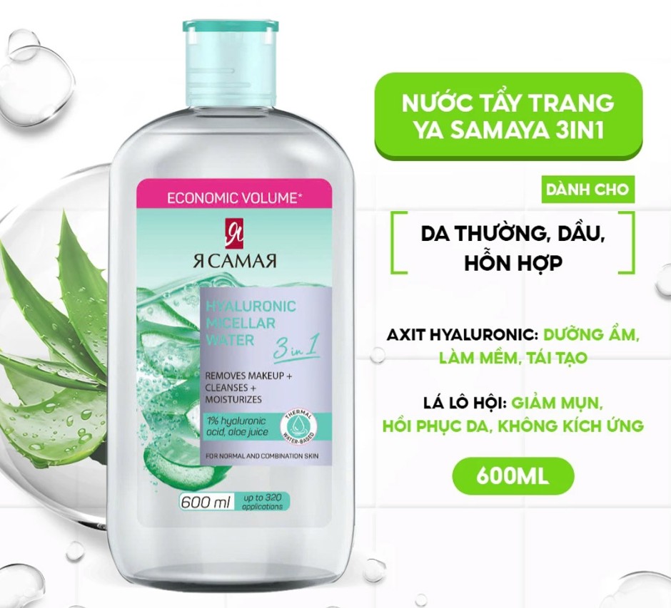 Nước tẩy trang Nga Micellar Water 3IN1 (Combo 1 nước Tẩy Trang tặng 1 Bông Cleanic 80 miếng)