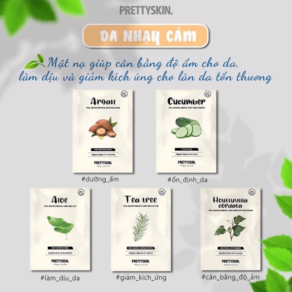 Hộp 10 miếng Mặt nạ dưỡng da PrettySkin Total Solution Essential Sheet Mask  23g x 10