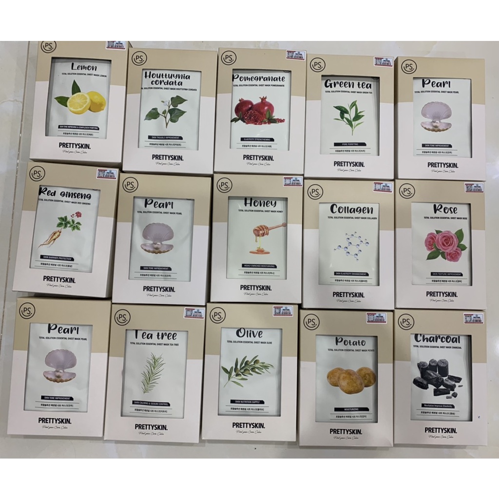 Hộp 10 miếng Mặt nạ dưỡng da PrettySkin Total Solution Essential Sheet Mask  23g x 10