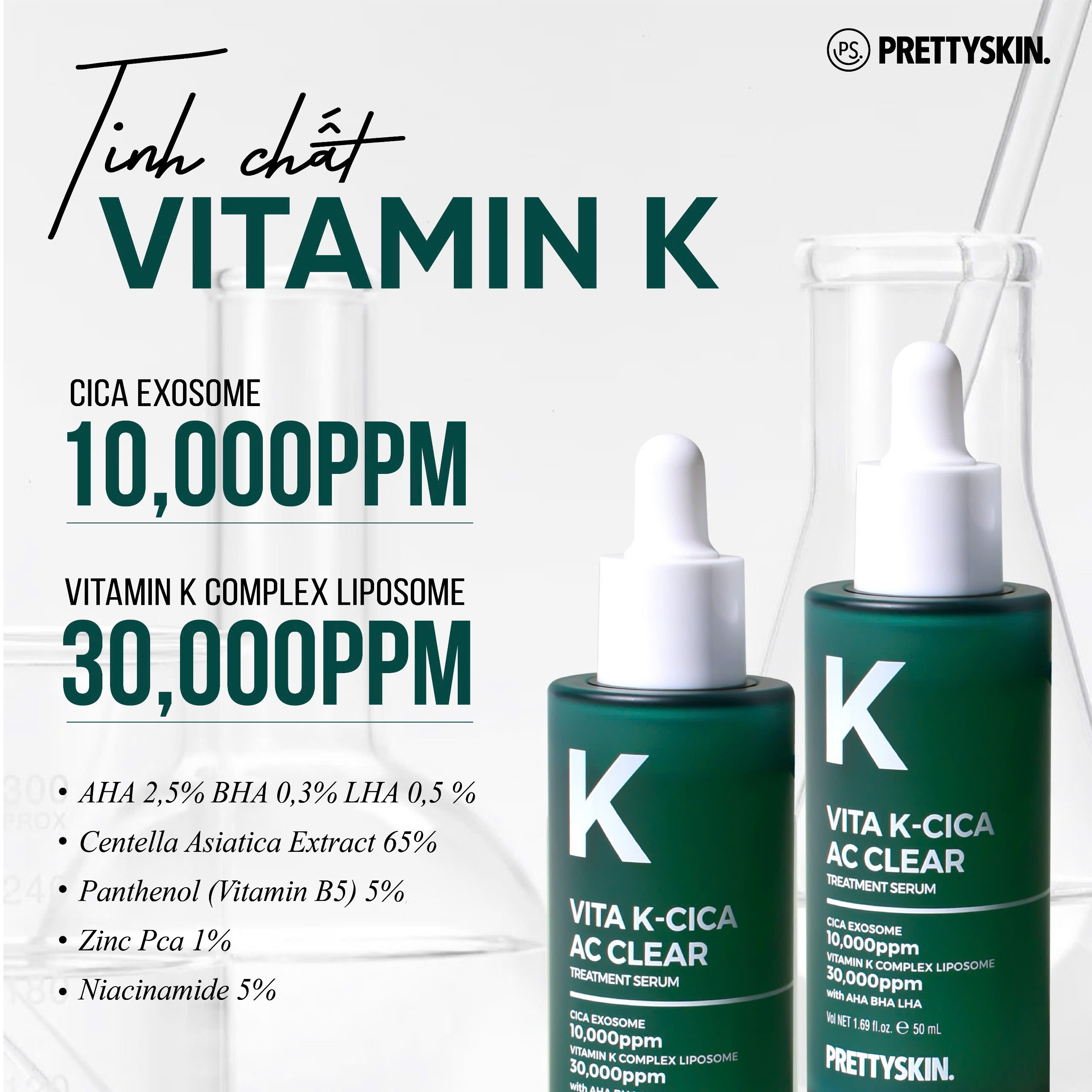 Serum & Kem Dưỡng Cấp Ẩm, Giảm Mụn Prettyskin Vita K-Cica AC Clear Treatment / Max Calming & Recovery Cream Hàn Quốc