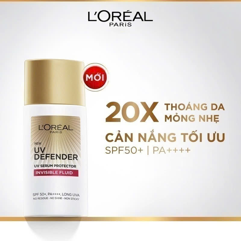 Kem Chống Nắng Thoáng Da, Siêu Mỏng Nhẹ L'Oreal Paris X20 UV Defender Serum Invisible Fluid / Resist Daily Sunscreen SPF50+ PA++++ Loreal 50ml