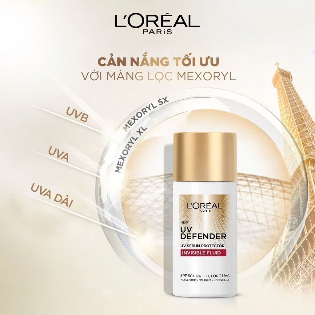 Kem Chống Nắng Thoáng Da, Siêu Mỏng Nhẹ L'Oreal Paris X20 UV Defender Serum Invisible Fluid / Resist Daily Sunscreen SPF50+ PA++++ Loreal 50ml