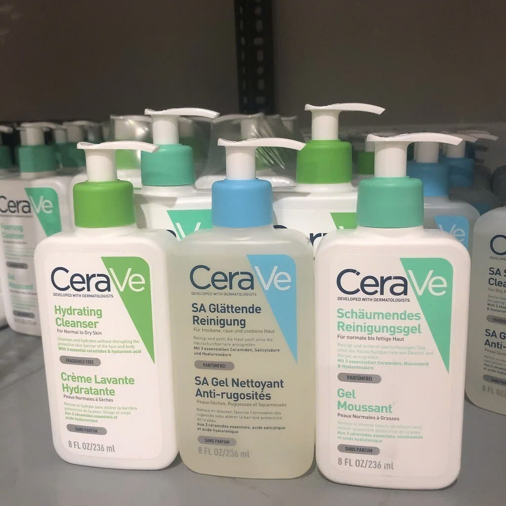 Sữa Rửa Mặt Pháp CeraVe Foaming/Hydrating/SA Smoothing Cleanser Dưỡng Trắng, Cấp Ẩm & Làm Sạch Da 236ml & 473ml