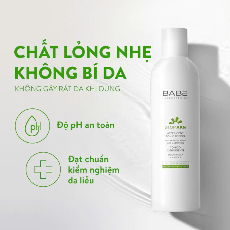 Toner Nước Hoa Hồng Cân Bằng Dầu Nhờn, Giảm Mụn BABE Laboratorios Babé Stop AKN Astringent Tonic Lotion 250ml