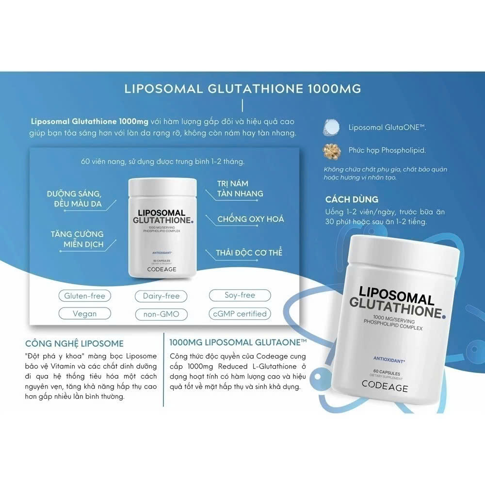 Viên Uống Trắng Da, Chống Lão Hóa CodeAge Liposomal Glutathione/Ovarian/NMN/Vitamin C/Magnesium USA