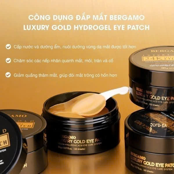 Mặt Nạ Đắp Mắt Vàng Giảm Quần Thâm Mắt, Tươi Trẻ Làn Da Bergamo Luxury Gold Hydrogel Eye Patch (60pcs) Hàn Quốc 90g