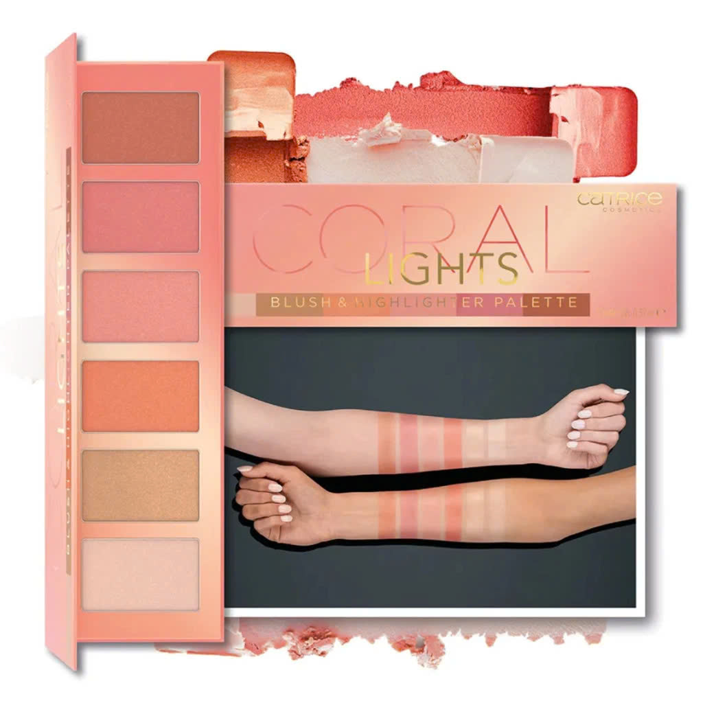 Bảng Phấn Má Catrice Coral Lights Blush & Highlighter Palette 6 Màu Đa Dạng, Màu Phấn Đậm Sắc Nét 15g