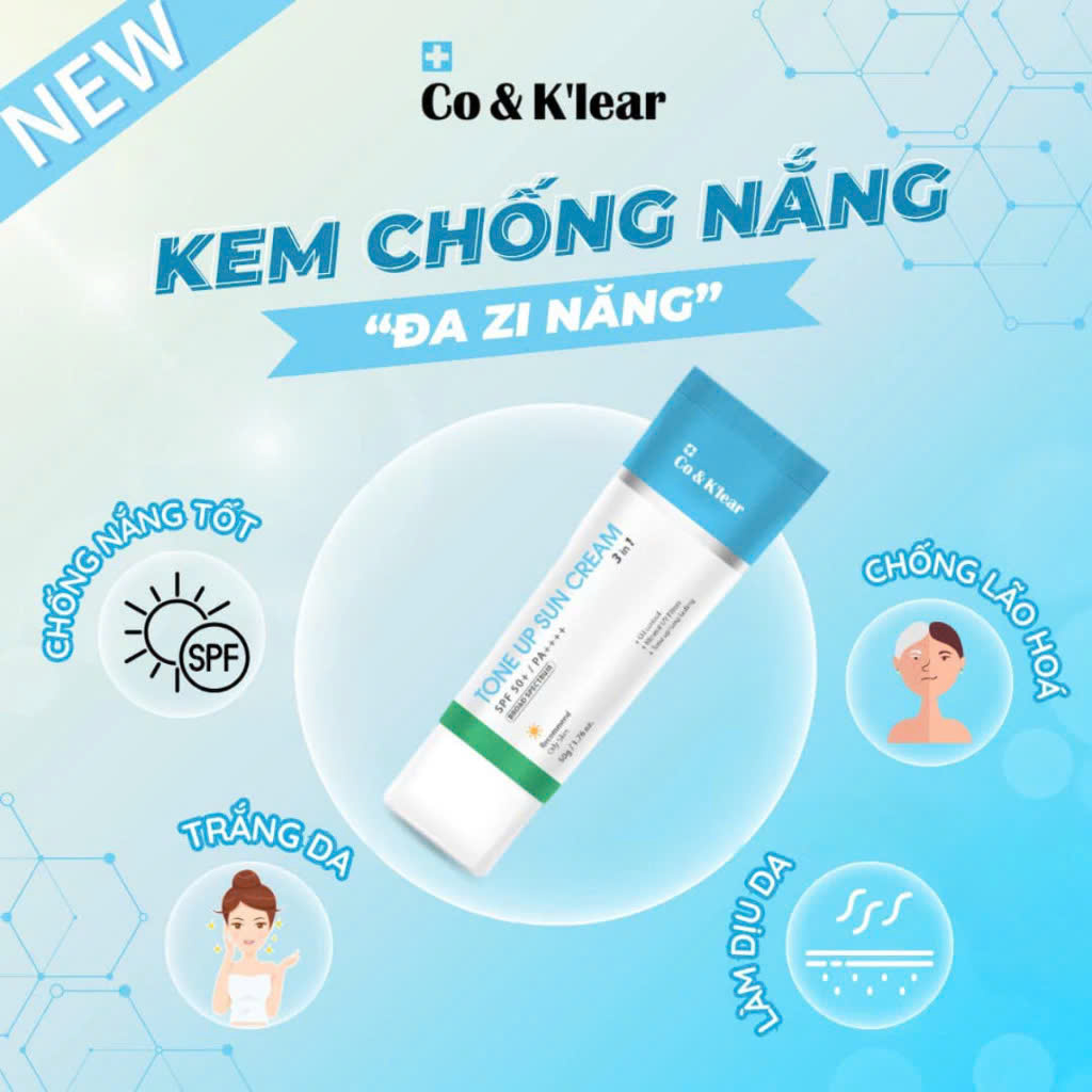 Kem Chống Nắng Phổ Rộng Co& K'lear Tone Up Sun Cream 3in1 SPF 50+/PA++++ Bảo Vệ & Làm Dịu Da Hàn Quốc 50g