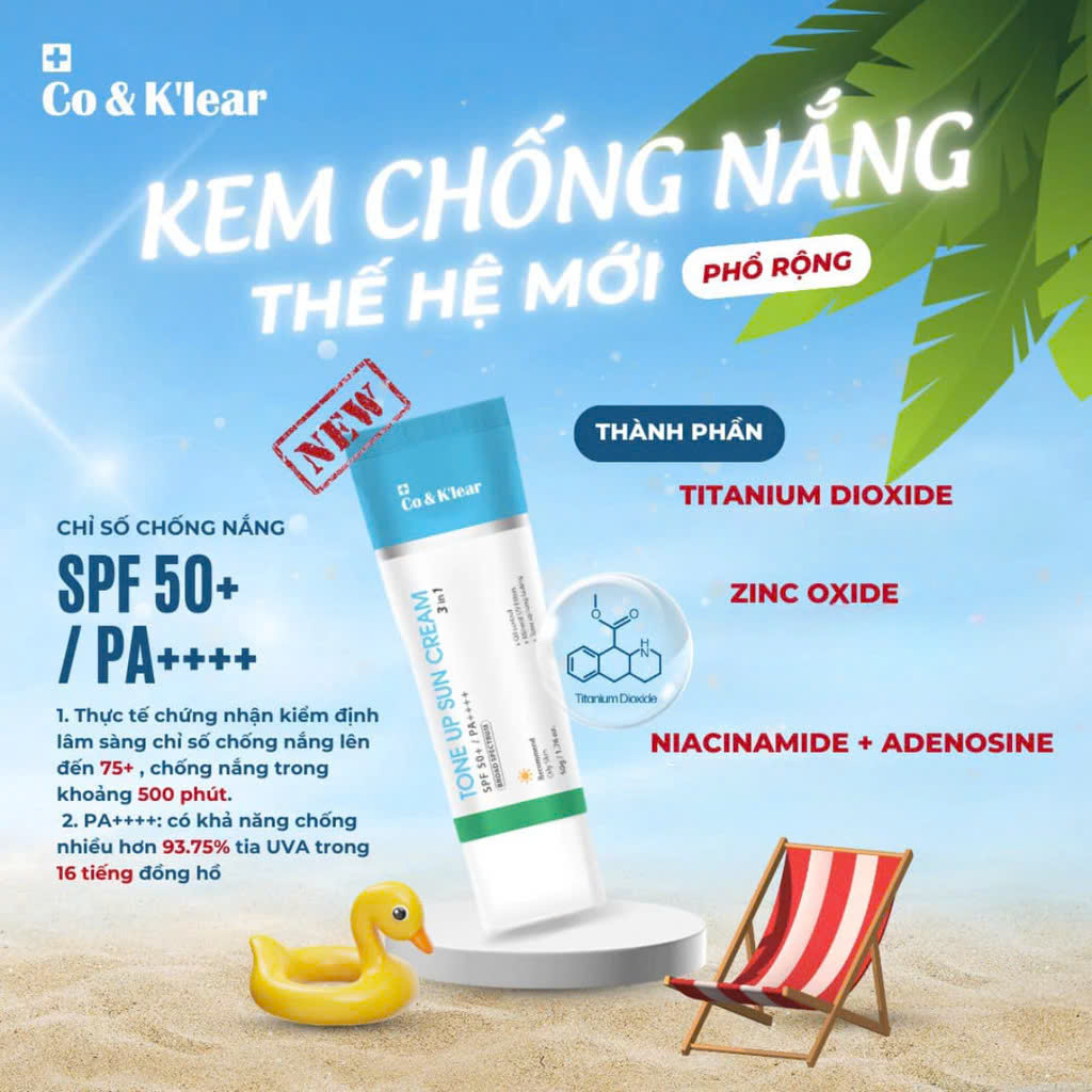 Kem Chống Nắng Phổ Rộng Co& K'lear Tone Up Sun Cream 3in1 SPF 50+/PA++++ Bảo Vệ & Làm Dịu Da Hàn Quốc 50g