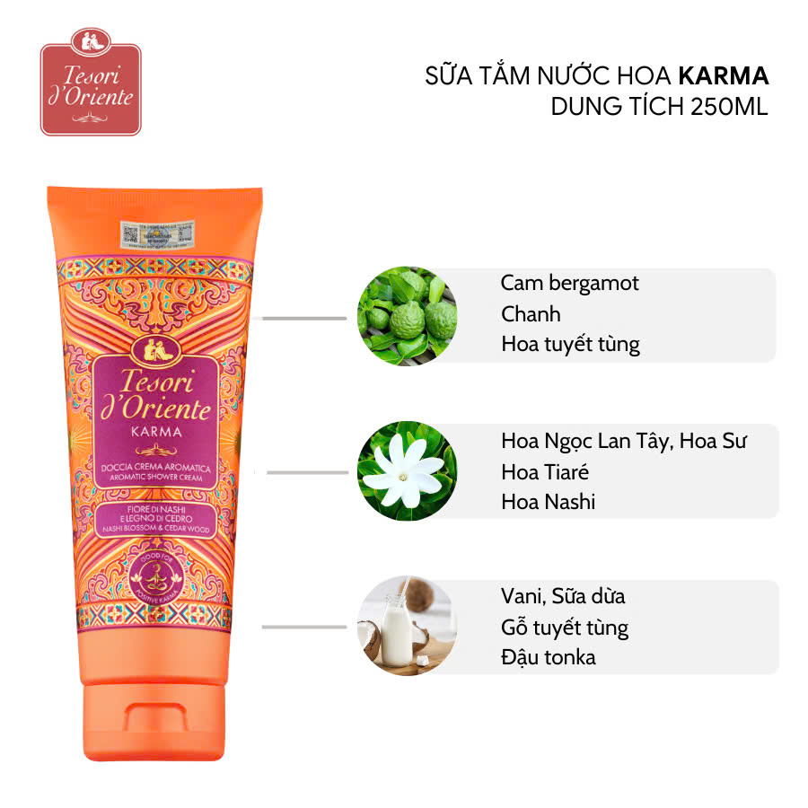 a607 - Sữa tắm nước hoa tuýp xích Tesori d'Oriente 250ml nhập khẩu Ý lưu hương đến 8h LYO