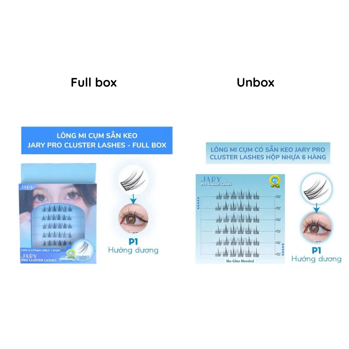 Lông Mi Cụm Cao Cấp Có Sẵn Keo Jary Pro Cluster Lashes Full Box Hộp Nhựa 6 Hàng