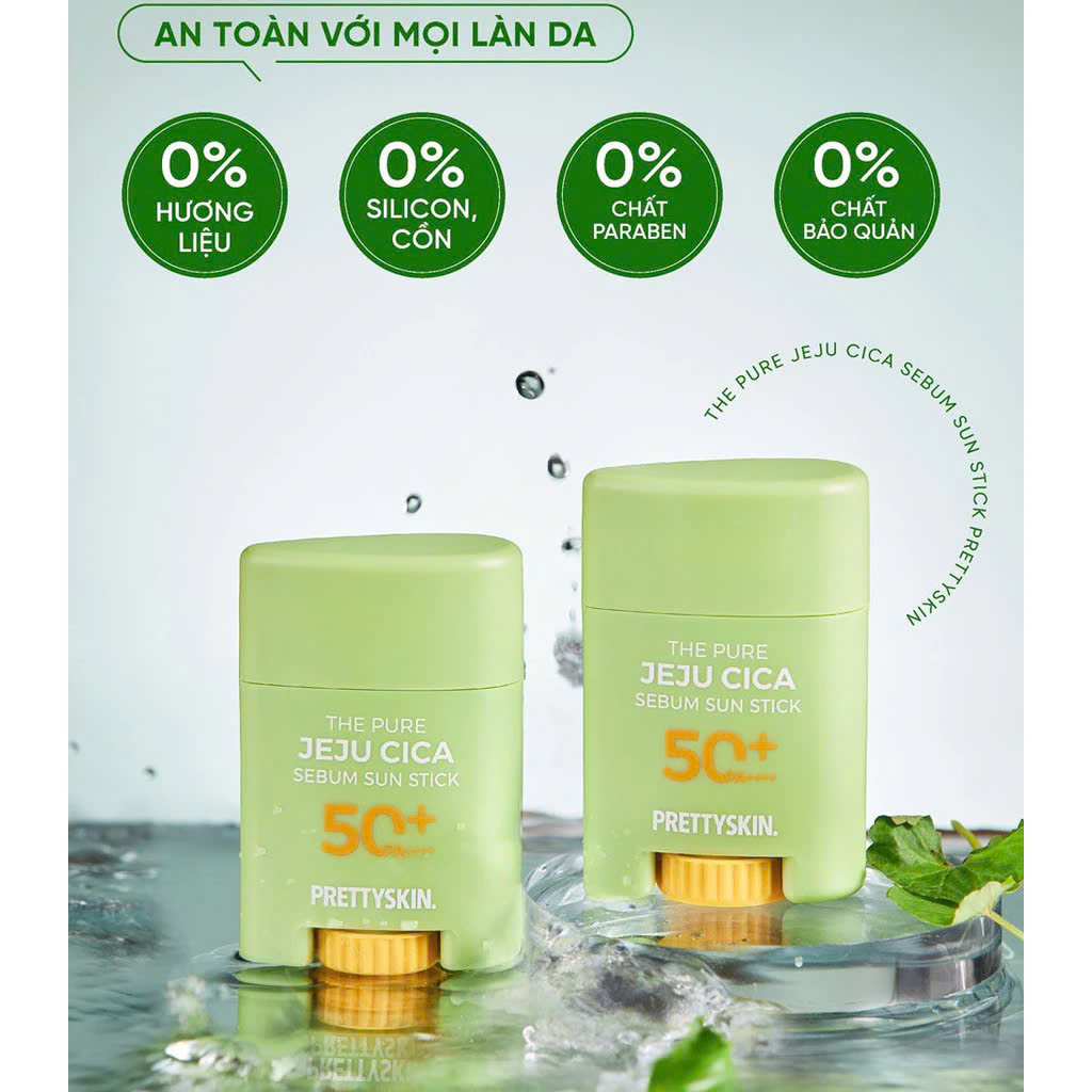 Kem Chống Nắng Rau Má Phổ Rộng Dạng Lăn Pretty Skin The Pure Jeju Cica Sebum Sun Stick 50+ PA++++ Prettyskin Bảo Vệ Da