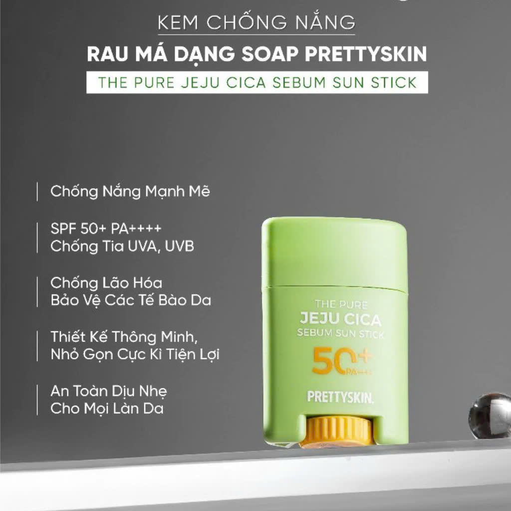 Kem Chống Nắng Rau Má Phổ Rộng Dạng Lăn Pretty Skin The Pure Jeju Cica Sebum Sun Stick 50+ PA++++ Prettyskin Bảo Vệ Da