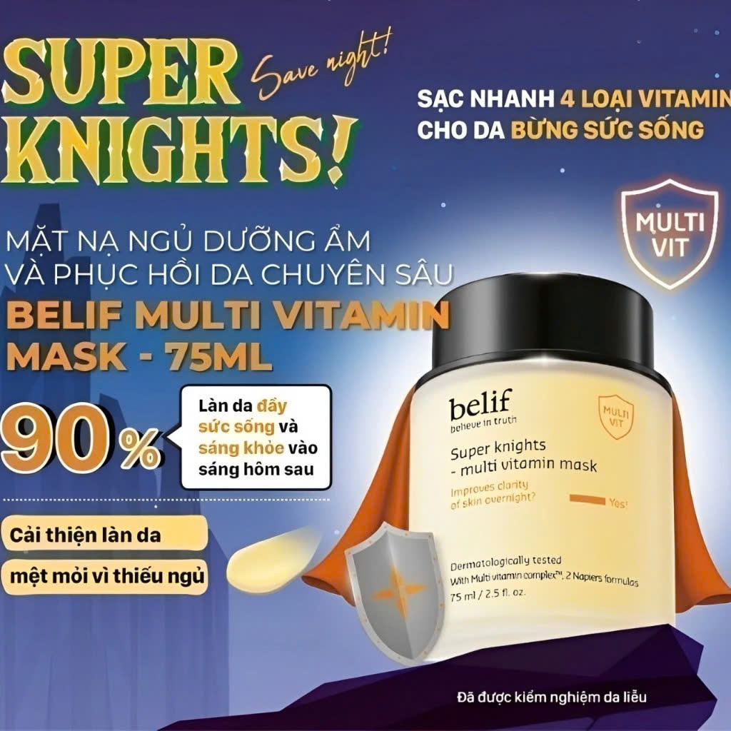 Mặt Nạ Ngủ Dưỡng Sáng, Cấp Ẩm & Phục Hồi Da Chuyên Sâu Belif Super Knight Multi Vitamin Mask Anh Quốc 75ml