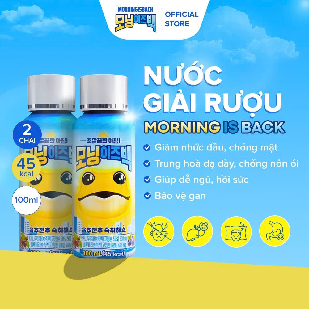 Hộp 10 Chai Nước Uống Giải Rượu, Thải Độc Gan Morning Is Back Hỗ Trợ Chức Năng Sức Khoẻ Hàn Quốc 100ml/Chai