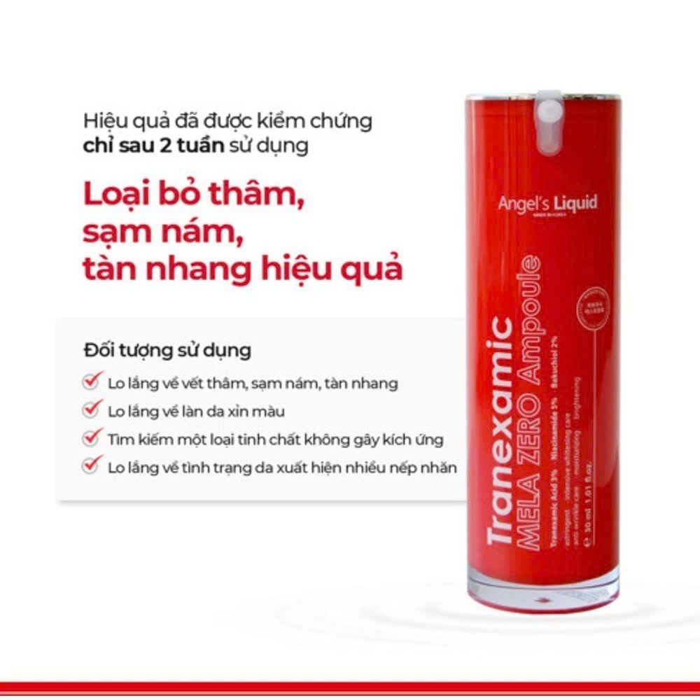 Siêu Tinh Chất Giảm Thâm Nám Chuyên Biệt Angel's Liquid Tranexamic Mela Zero Ampoule Dưỡng Sáng Làn Da Hàn Quốc 30ml