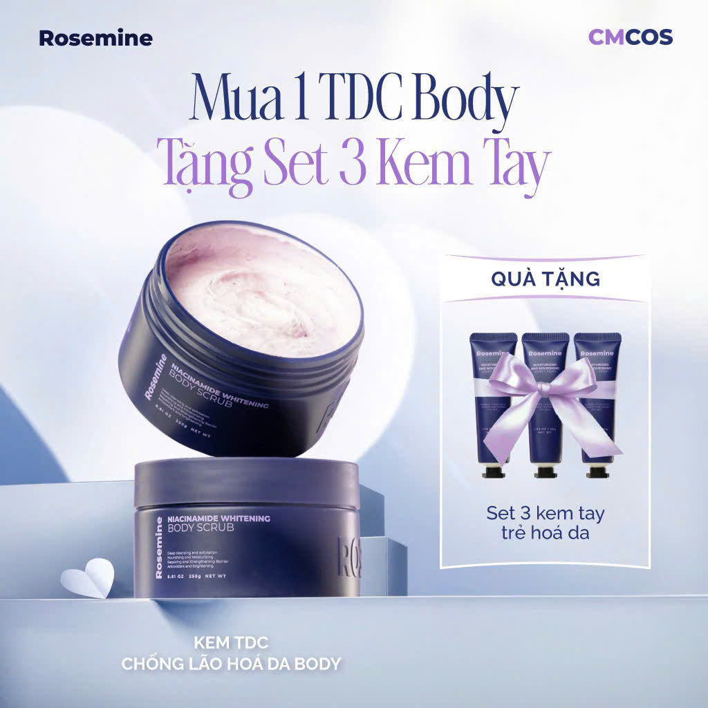 Tẩy Da Chết Body Dưỡng Trắng Da Rosemine Niacinamide Whitening Body Scrub Hàn Quốc 250g