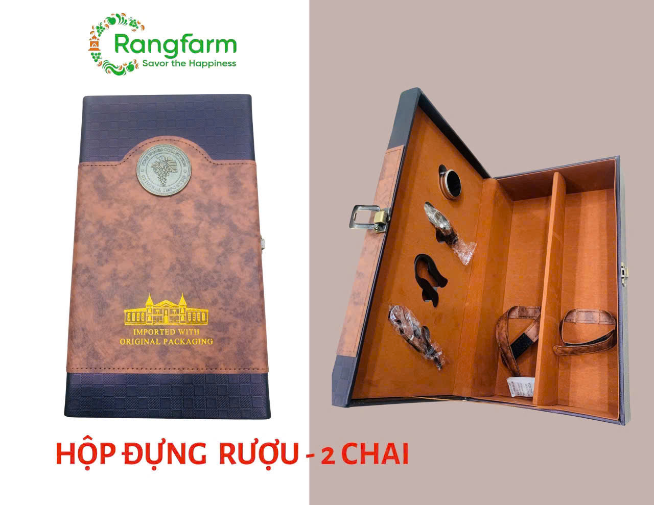 e988 - Rangfarm - Hộp đựng rượu đôi bằng gỗ
