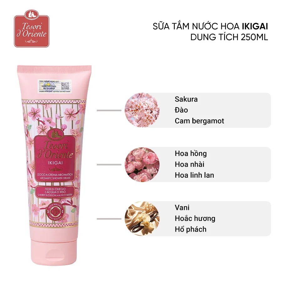 a607 - Sữa tắm nước hoa tuýp xích Tesori d'Oriente 250ml nhập khẩu Ý lưu hương đến 8h LYO