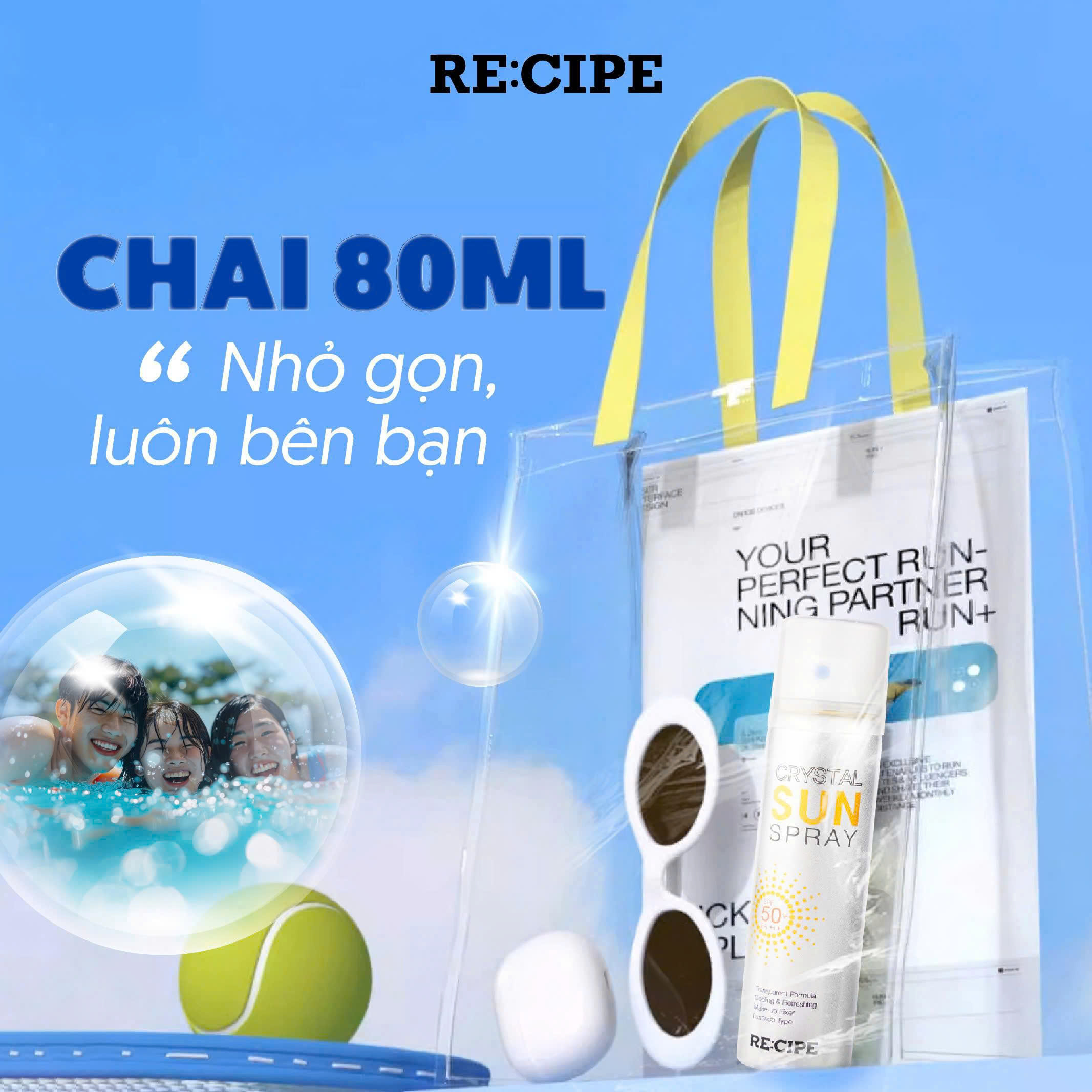e215 - Xịt Chống Nắng Tối Ưu Cho Mặt & Body RECIPE Crystal Sun Spray RE:CIPE SPF50+ PA+++ Hàn Quốc 180ml