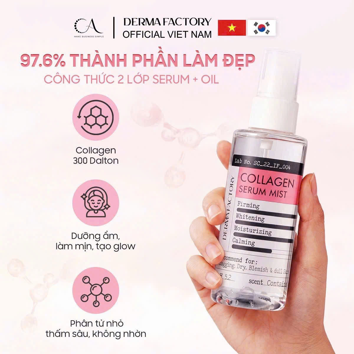 f354 - Derma Factory - Xịt dưỡng phục hồi và tăng đàn hồi da Collagen Serum Mist 80ml