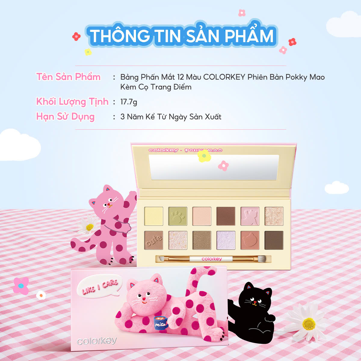 f428 - Bảng phấn mắt Colorkey Pokky Mao Bloom Chase 12-Color Eyeshadow Palette