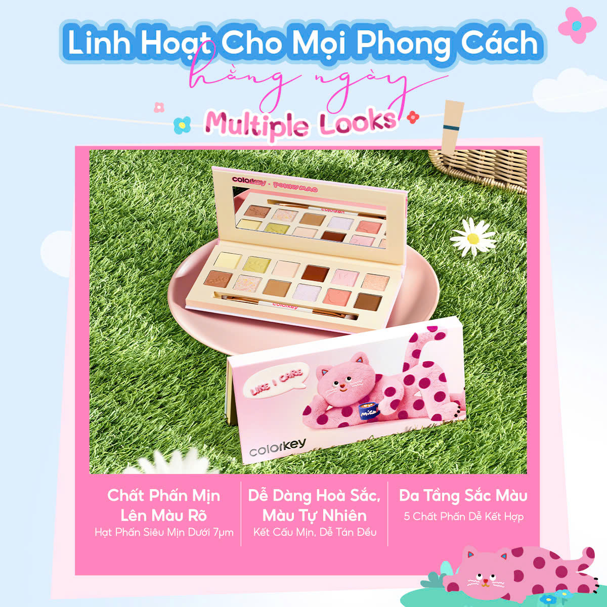 f428 - Bảng phấn mắt Colorkey Pokky Mao Bloom Chase 12-Color Eyeshadow Palette
