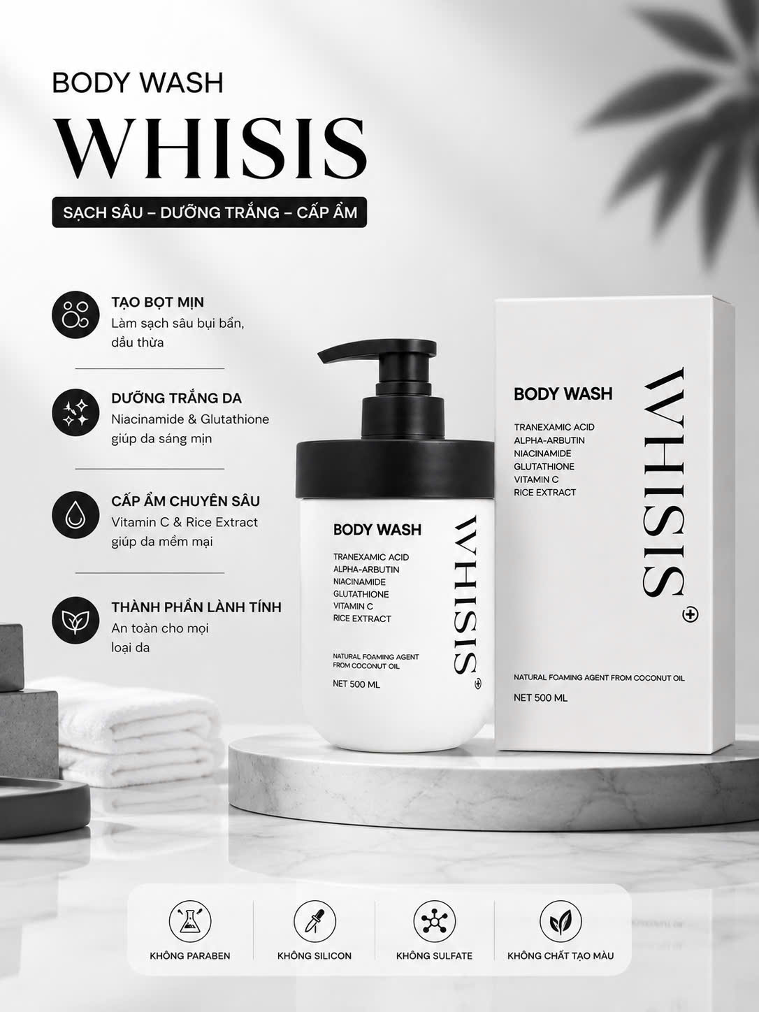 e472 - WHISIS - Sữa Tắm Men Gạo, Body Wash 500ml