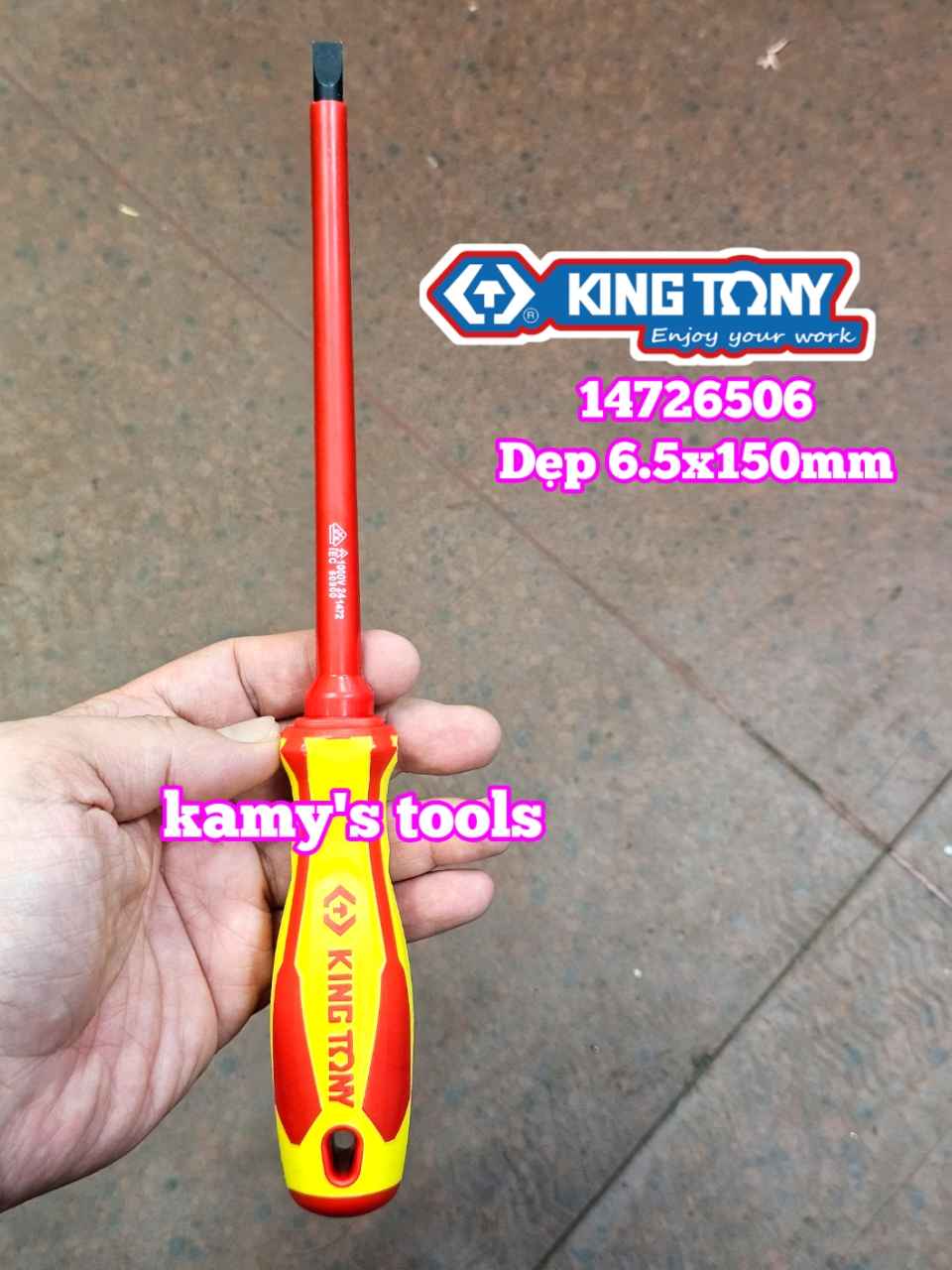 Tua vít cách điện VDE 1000V dẹp 6.5mm dài 150mm (6.5x150mm) Kingtony 14726506