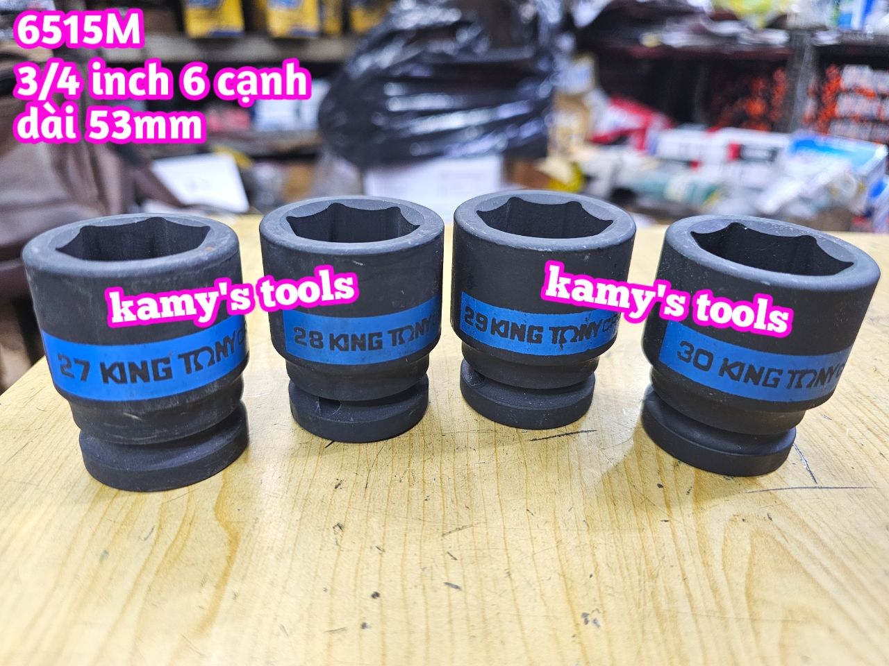 Tuýp 3/4 inch đen ngắn lục giác kingtony dài 53mm 27mm 28mm 29mm 30mm 651527M 651528M 651529M 651530M