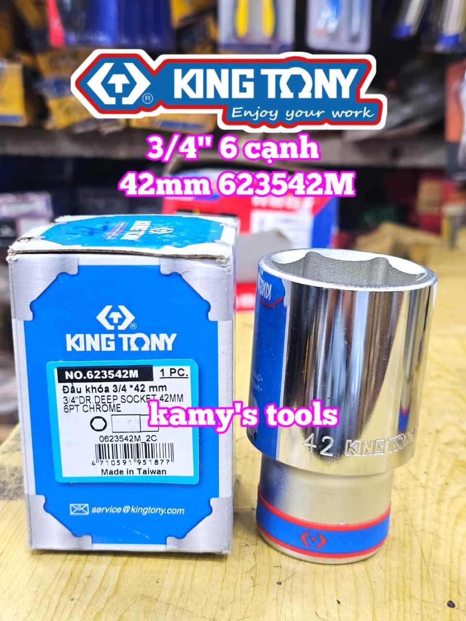 Đầu tuýp 3/4 inch 6 cạnh trắng 42mm 44mm 50mm 55mm Kingtony 623542M 623544M 623550M 62355M