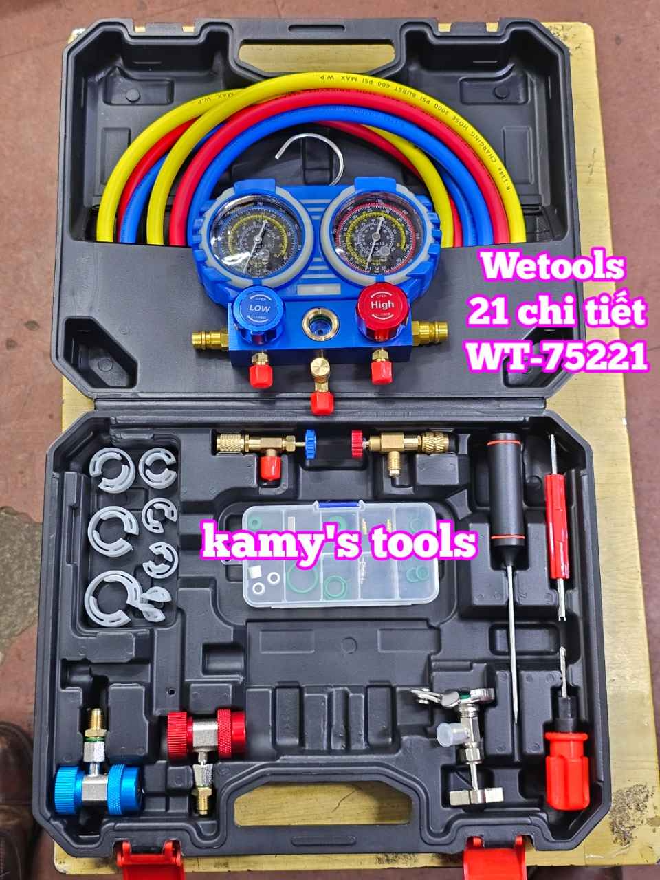 Bộ đồng hồ nạp ga lạnh điều hòa ô tô R134A R410A R22 R404A Wetools 21 chi tiết WT-75221