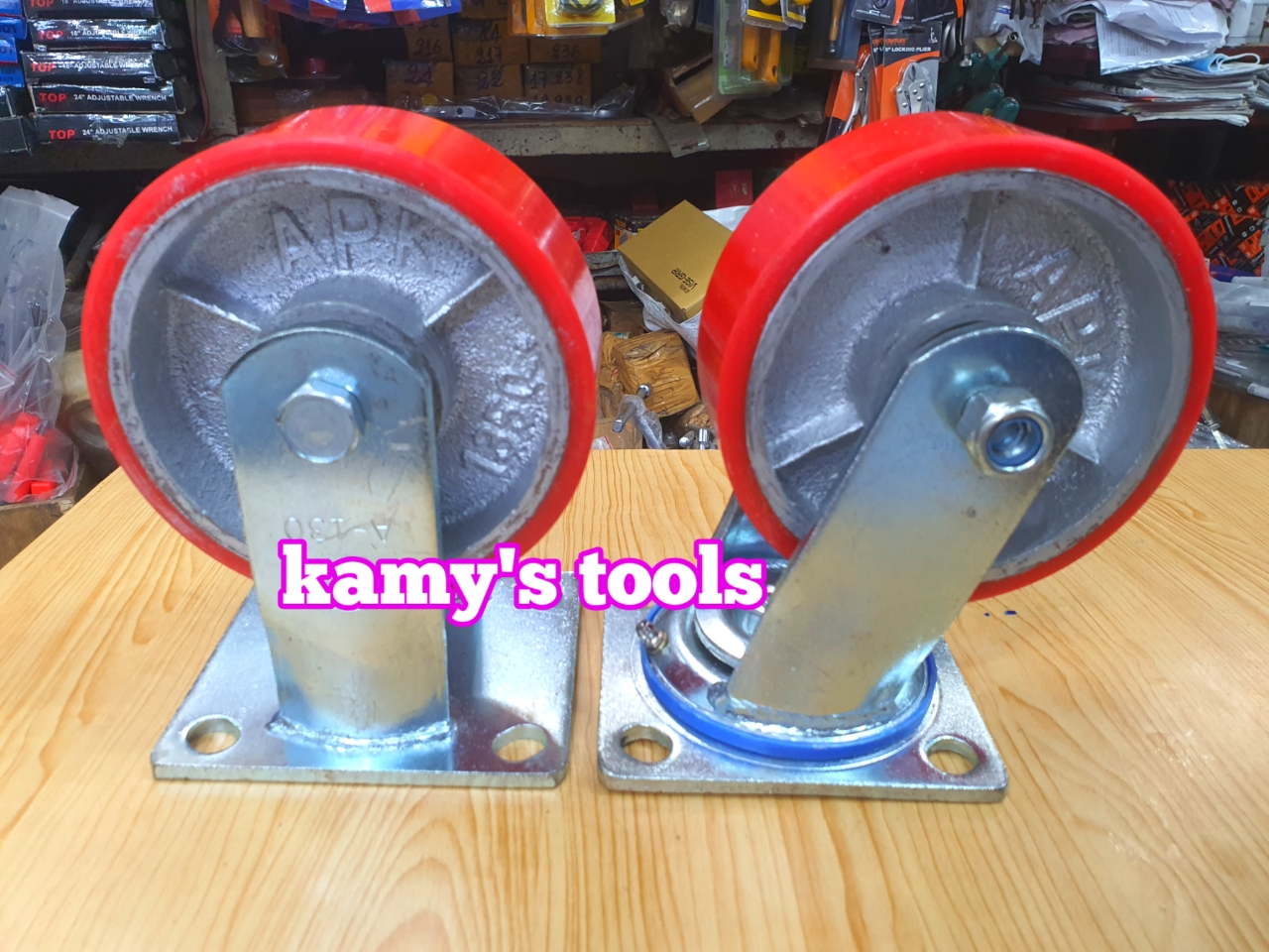 Bánh xe PU 130x50mm mâm gang APK 1350 loại đế xoay và cố định (bán lẻ từng chi tiết)