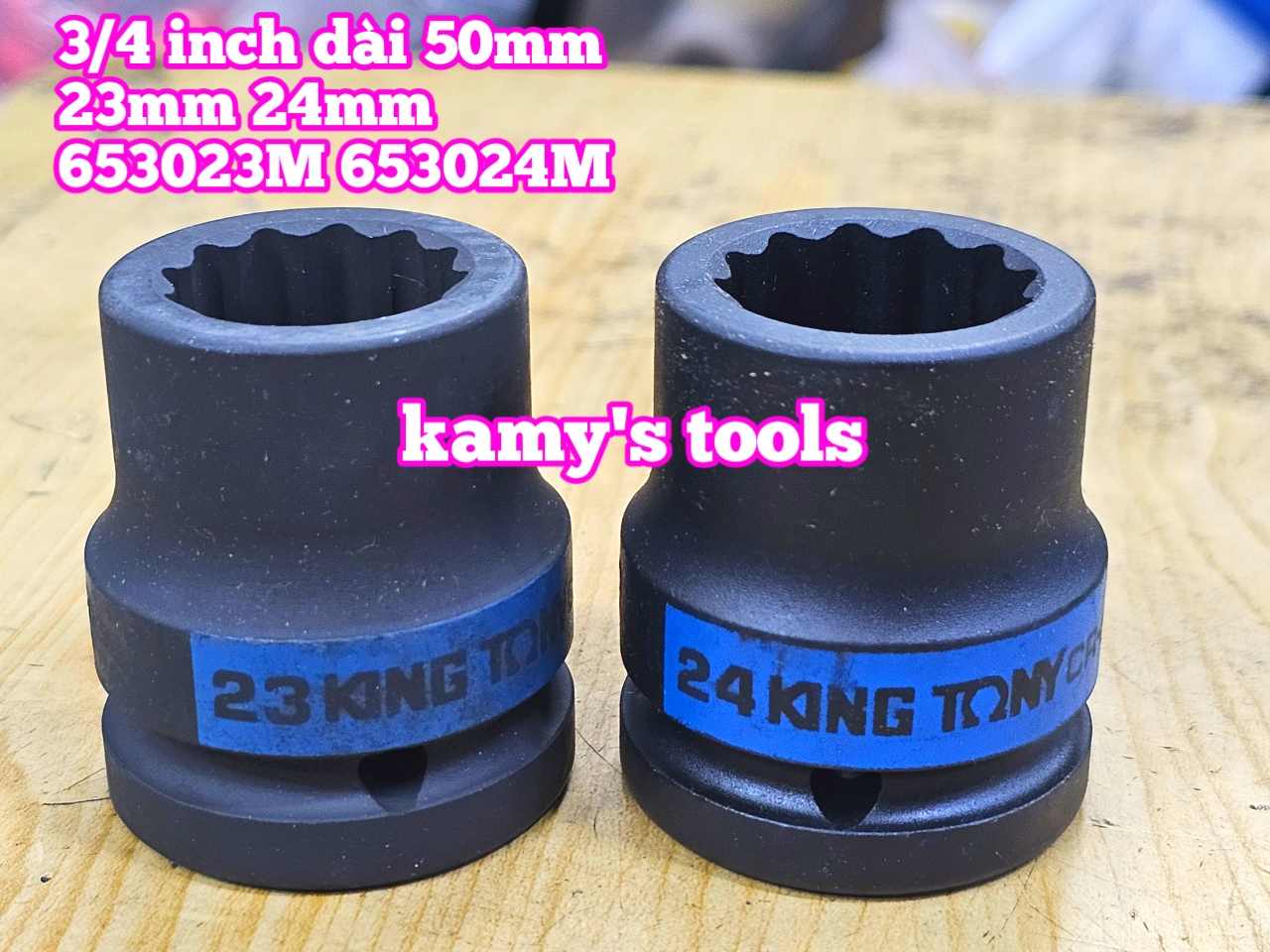 Đầu tuýp 3/4 inch bông 12 cạnh đen ngắn 50mm Kingtony 23mm 24mm 653023M 653024M