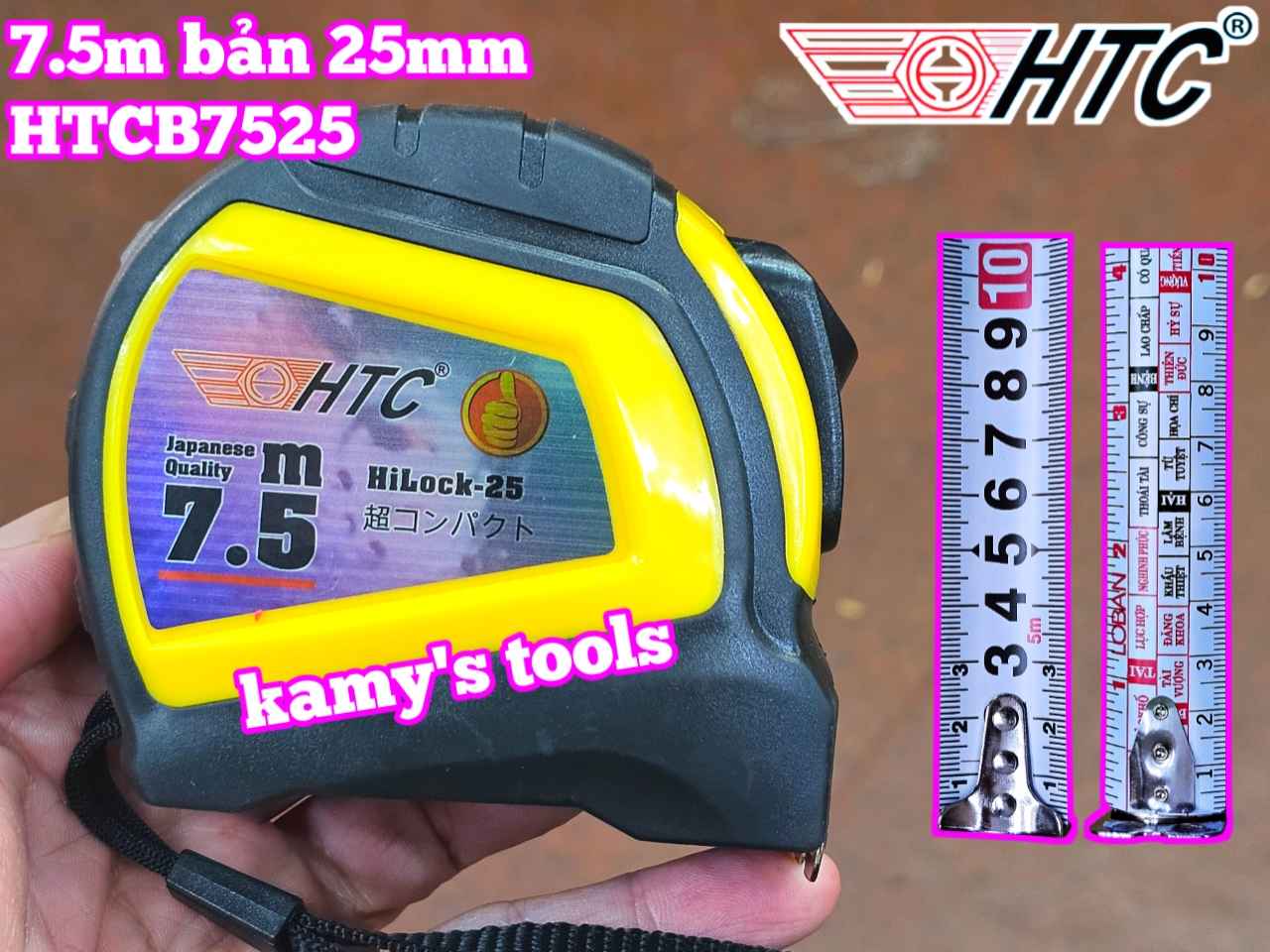 Thước cuộn thước rút thước kéo 7.5m 7.5 mét bản 25mm HTC HiLock-25 model HTCB7525 tự động khóa