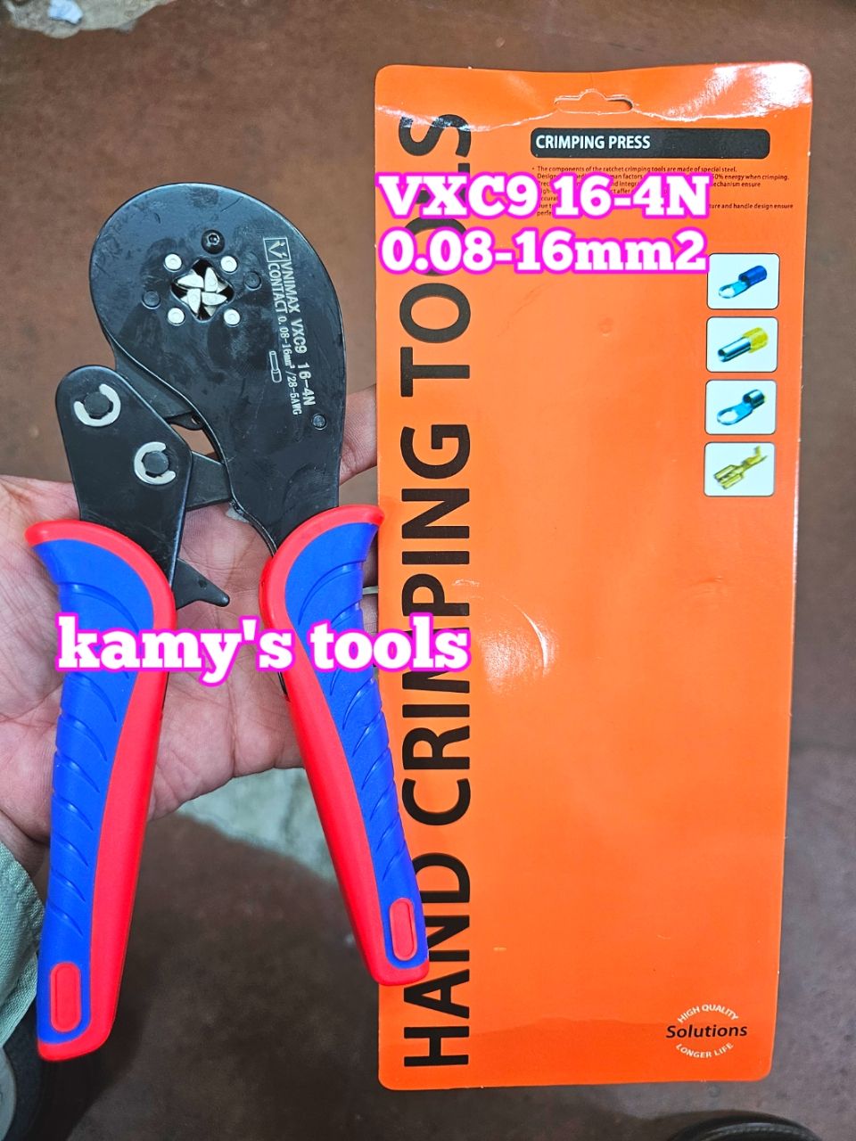 Kìm bấm cos pin tròn rỗng vuông VXC9 16-4N Vnimax Contact dài 200mm 0.08-16mm2