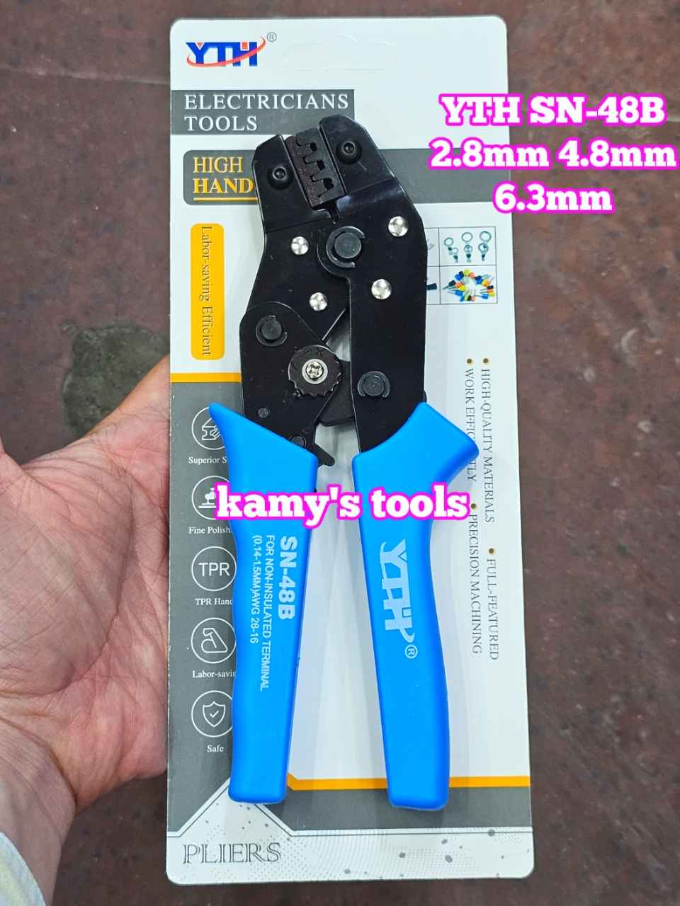 Kìm bấm cos YTH SN-48B tiết diện 0.14-1.5mm2 bấm cos trần 2.8mm 4.8mm 6.3mm dài 190mm