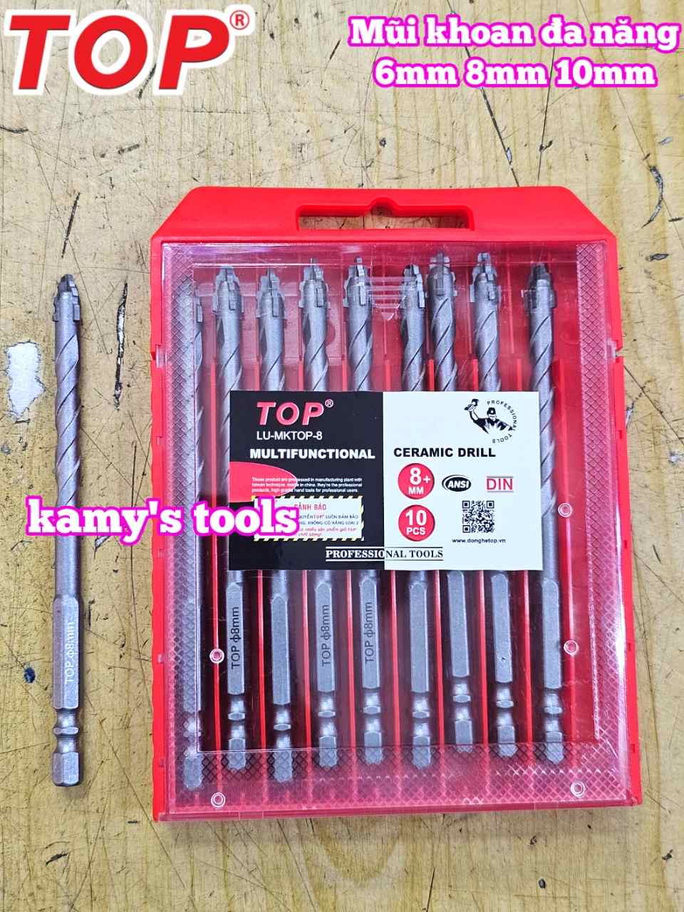 Mũi khoan đa năng 4 cạnh chuôi lục giác dài 115mm TOP 6mm 8mm 10mm LU-MKTOP-6 LU-MKTOP-8 LU-MKTOP-10 (BÁN LẺ 1 CÁI)