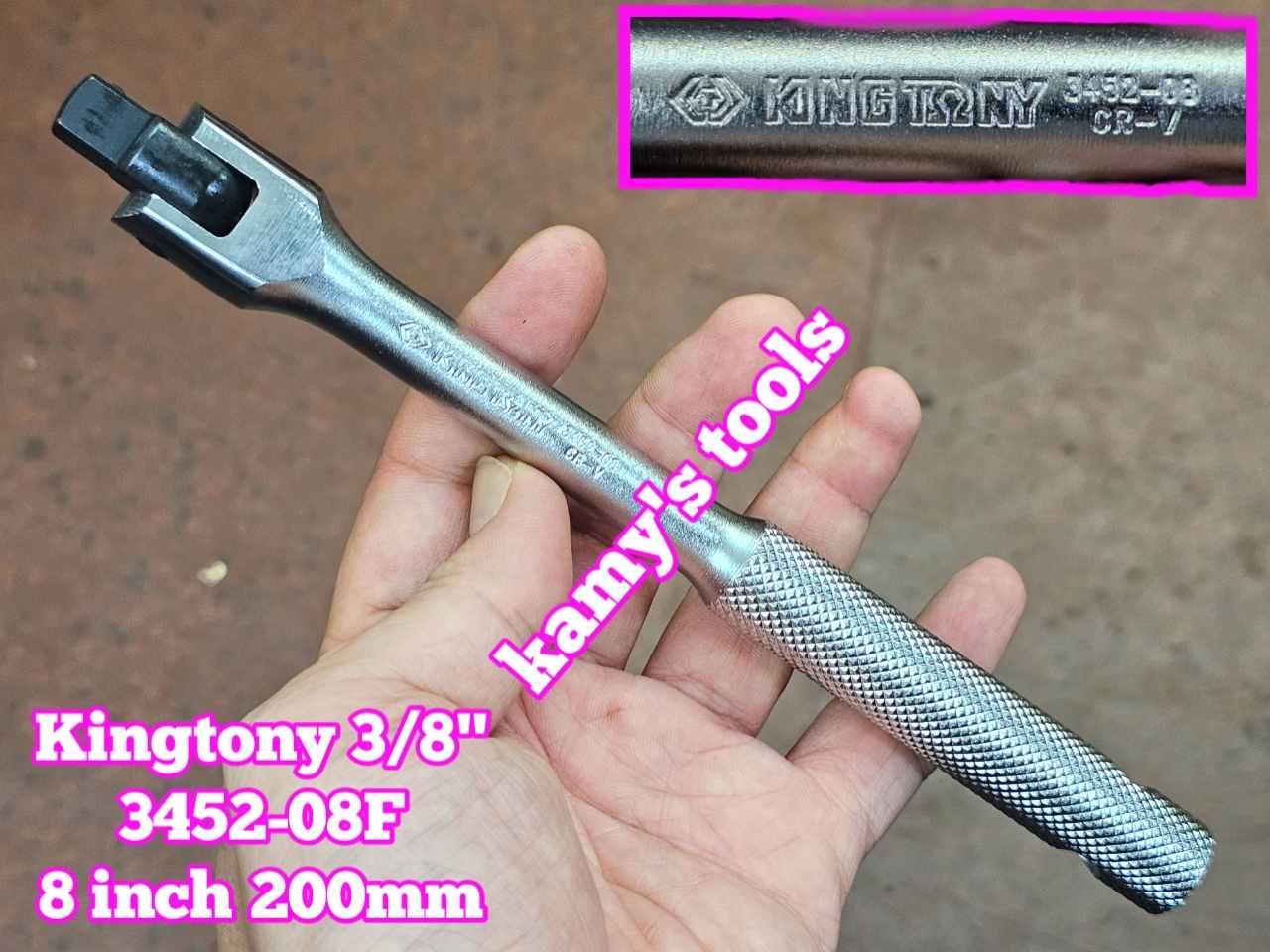 Cần lắc léo 3/8 inch Kingtony 3452-08F dài 8 inch 200mm